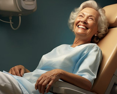 Smiling senior patient in dental treatment chair