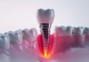 Illustration showing dental implant in jawbone